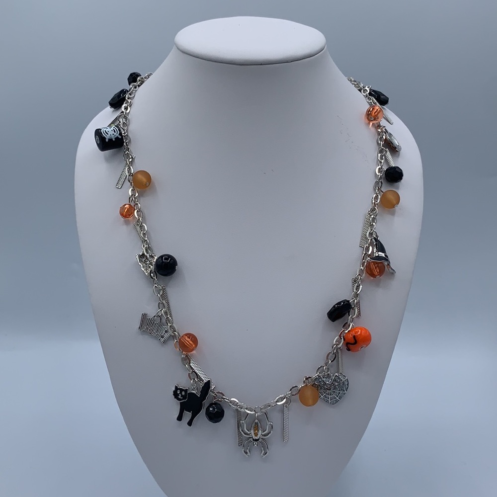 Halloween Necklace and Earrings Many Charms 18”